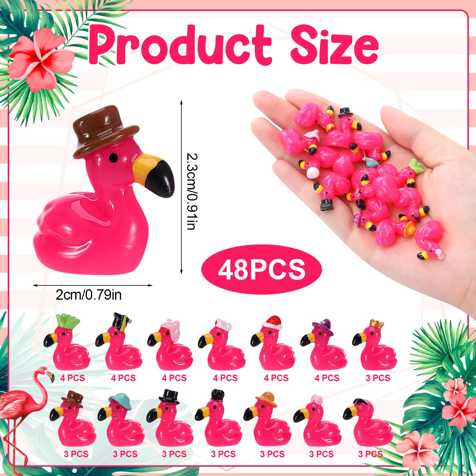 GSrenyu 48 Pcs Mini Flamingos 14 Styles Tiny Flamingos Cute Mini Resin Animals Flamingo Figurine Tiny Resin Animals for Garden Micro Landscape Dollhouse Home Office Party Cake Decor (Deep Pink) - Image 2