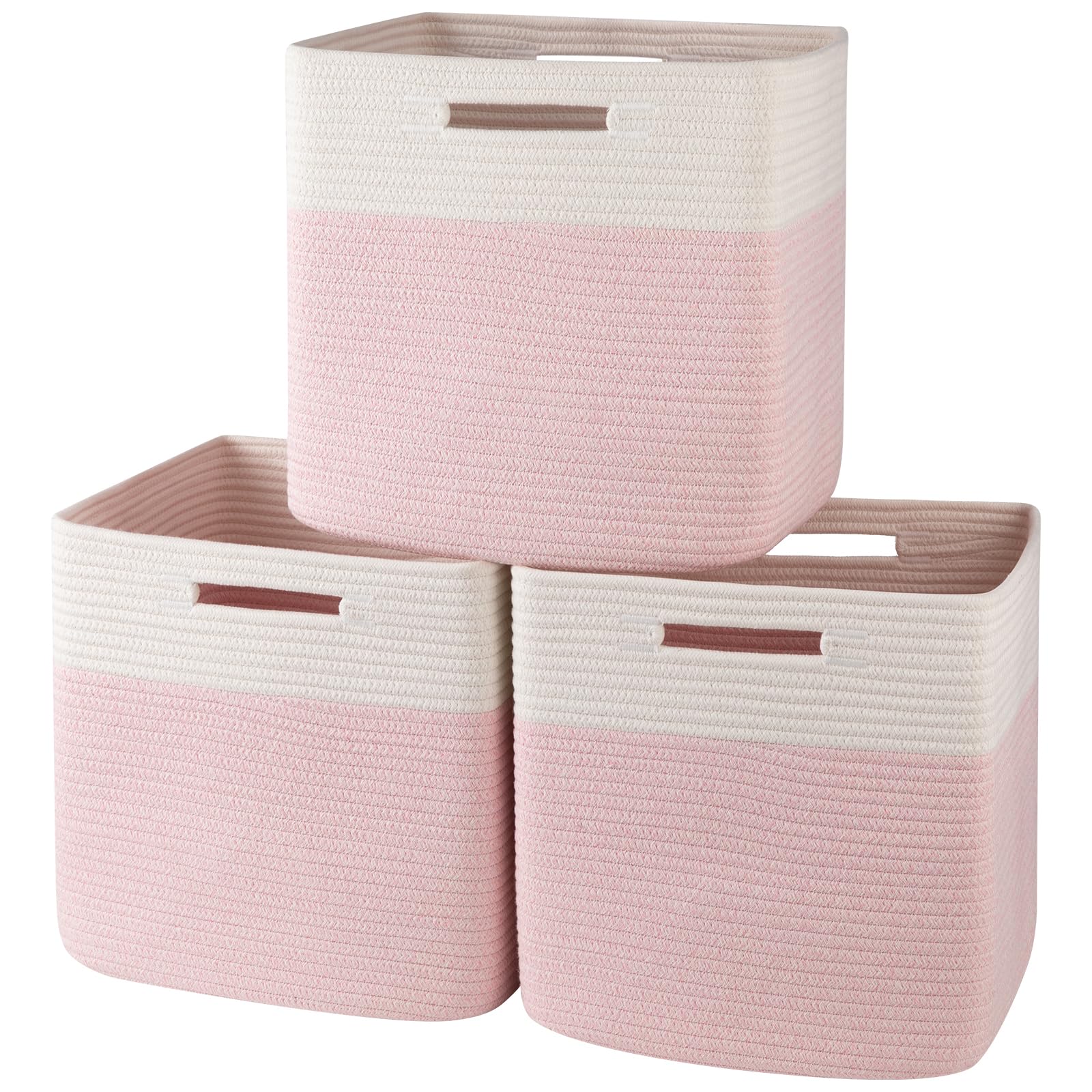 OIAHOMY 13 Kallax Inch Cube Storage Bins, 3-Pack Cotton Rope Woven Baskets for Organizing, Kallax Insert Storage Baskets for Shelves, Baby Nursery,