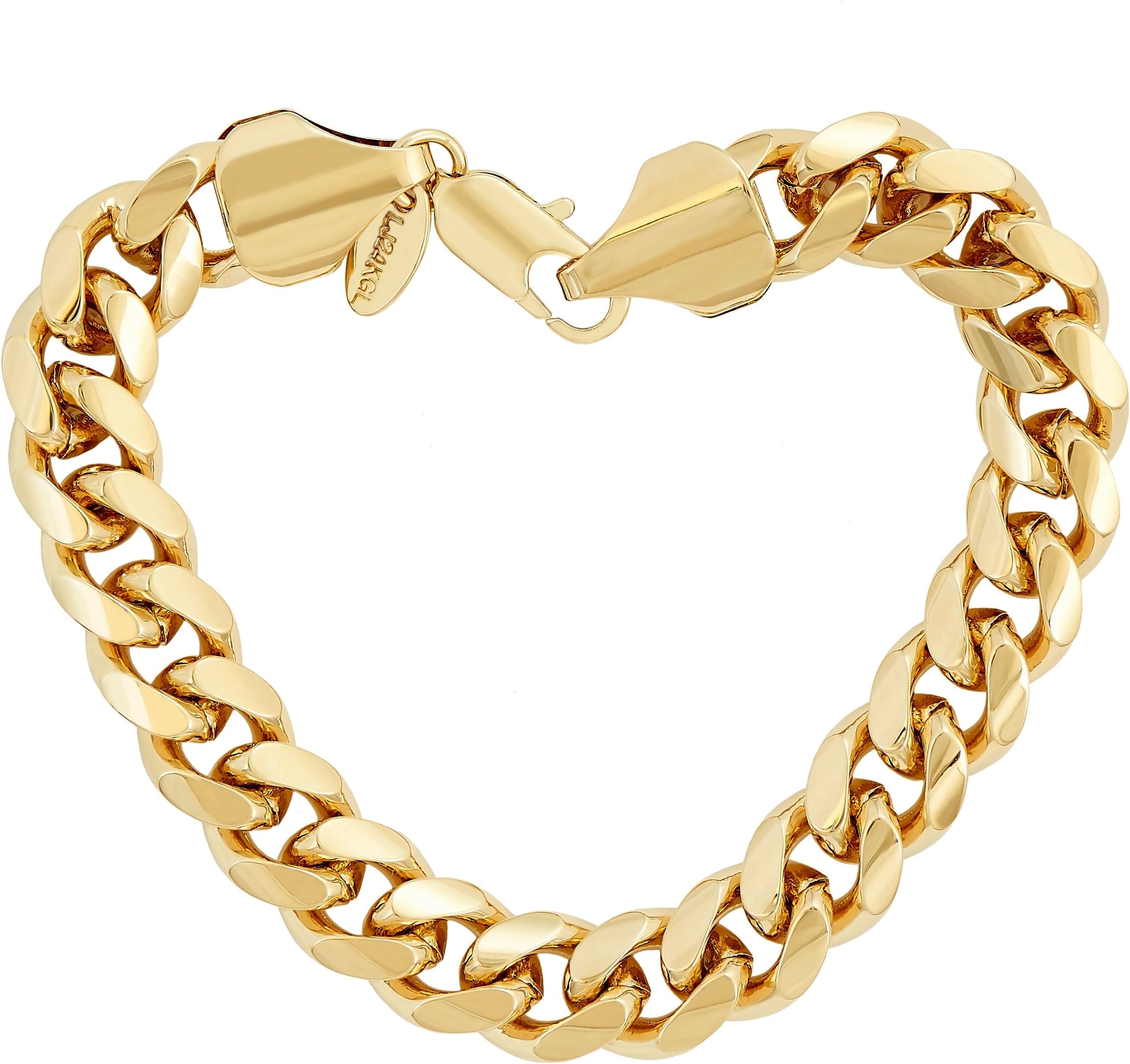 11mm Miami Curb Cuban Link Chain Bracelet 24k Real Gold Plated