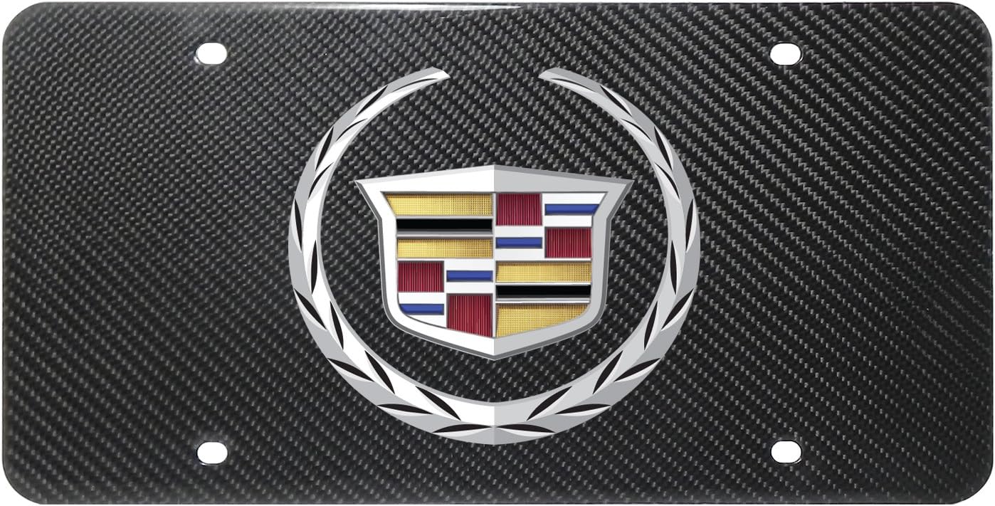 iPick Image for Cadillac 2013 Logo UV Graphic 100% Real Black Carbon Fiber License Plate - Official Licensed