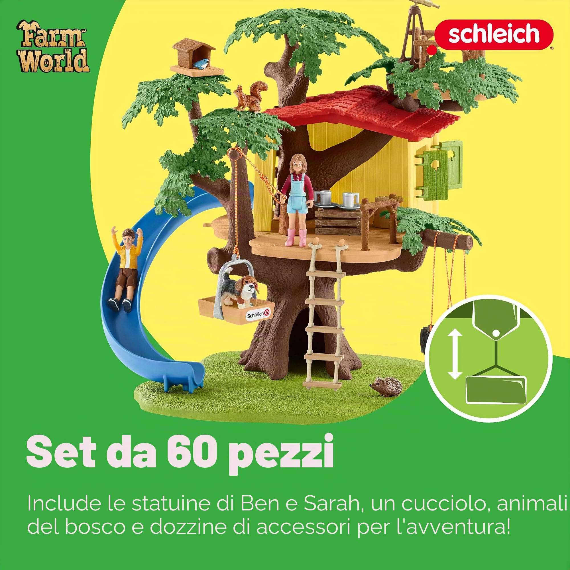 Schleich FARM WORLD | Casa sull'Albero dell'Avventura 42408 | 28 pezzi | Set da gioco dai 3 anni | set con personaggi, numerose funzioni e tanti accessori | figura animali della fattoria schleich