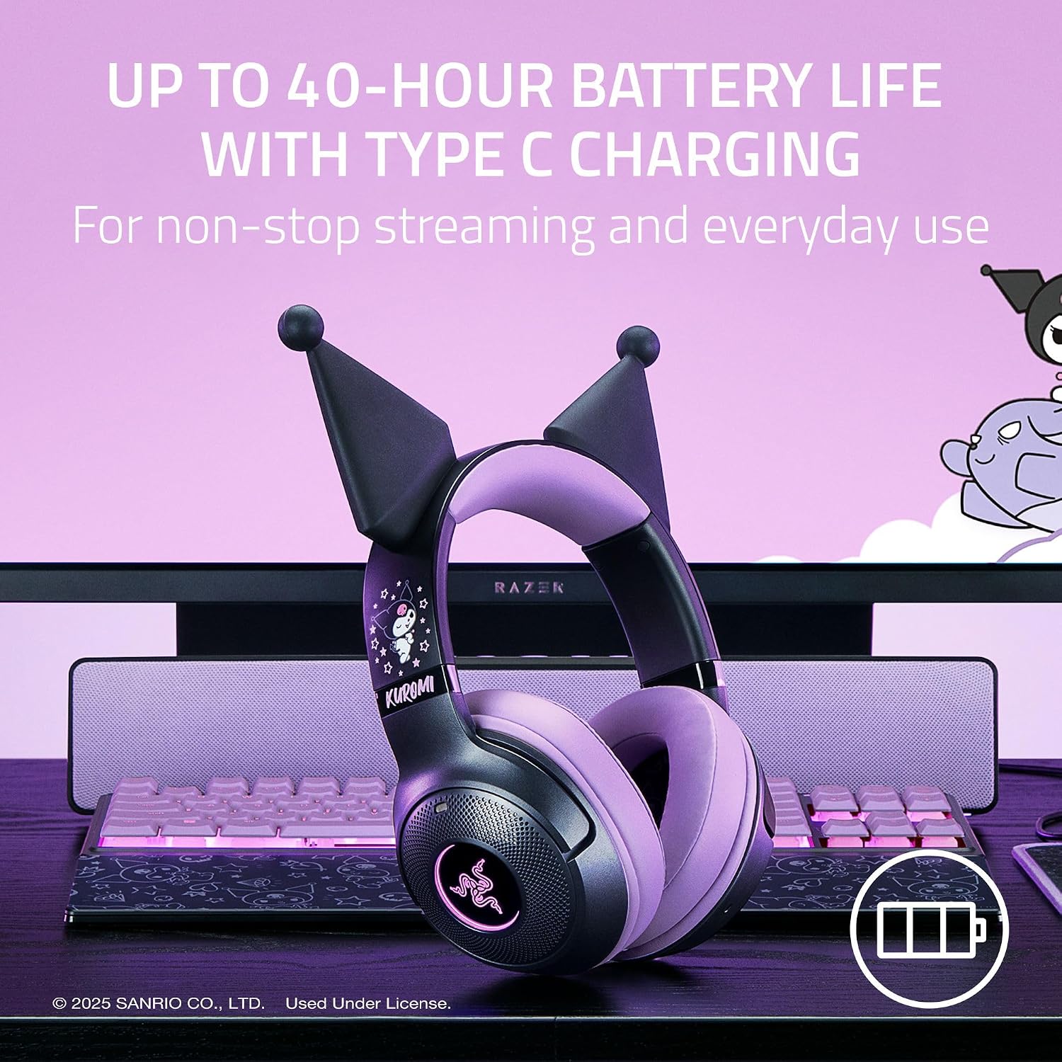 Razer Kraken Kitty V2 BT Wireless RGB Headset, Kuromi Edition — фото 7
