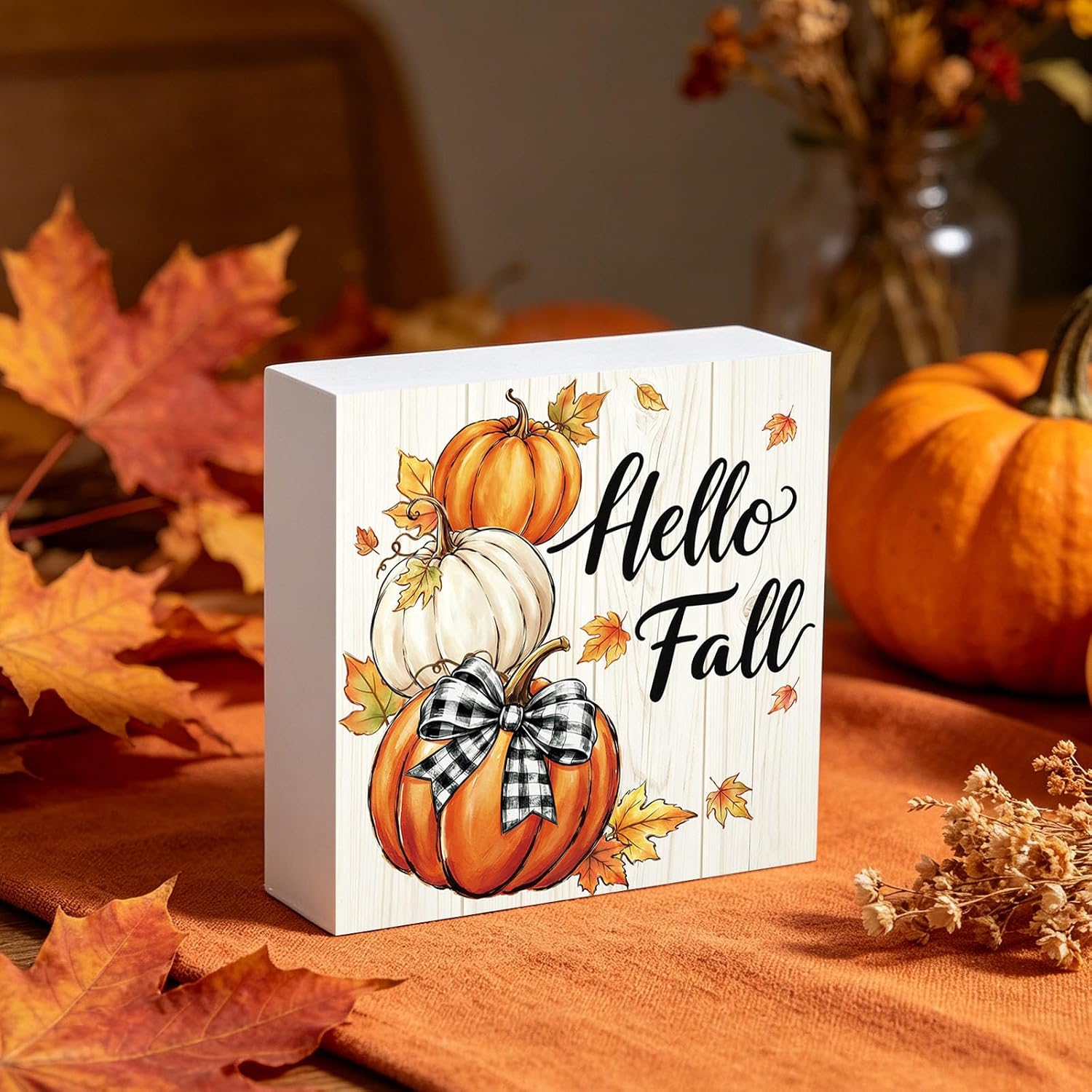 Fall Decorations for Home Fall Decor Autumn Wooden Sign 5.9 x 5.9 Inch