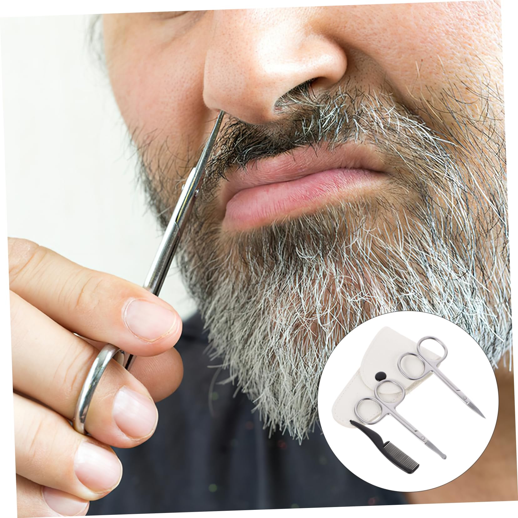 minkissy 8 Pcs Beard Trimming Kit Scissors Precision Cutting Shears for Mustache Stainless Steel Pointed Round Scissors