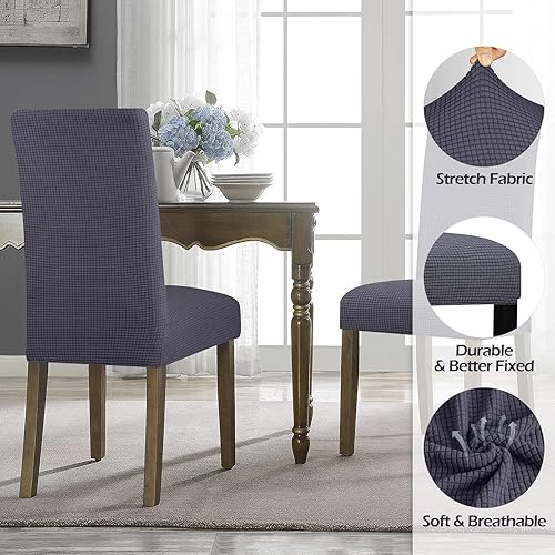Miniatura 3 de Leorate Juego de 6 fundas elásticas para sillas de comedor, fundas para sillas Parsons, extraíbles y lavables, fundas para sillas de cocina para