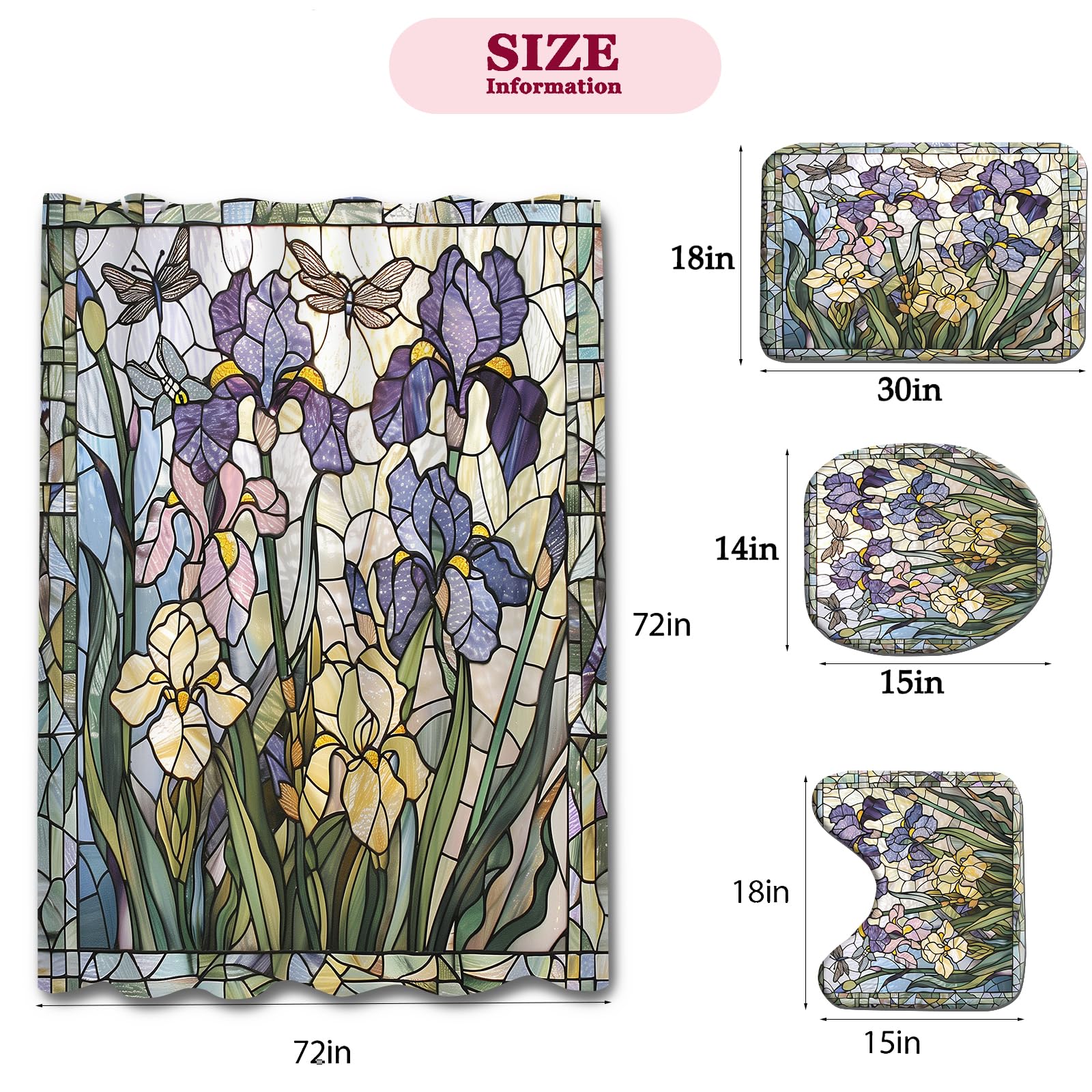 ステンドグラス4点セット Amazon.co.jp: ステンドグラス 4点シャワーカーテンセット - 花