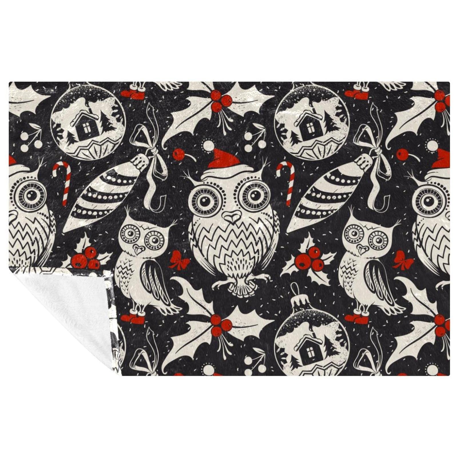 Plaid lit et canapé : couverture douce hiboux Noël motif festif 150x100cm