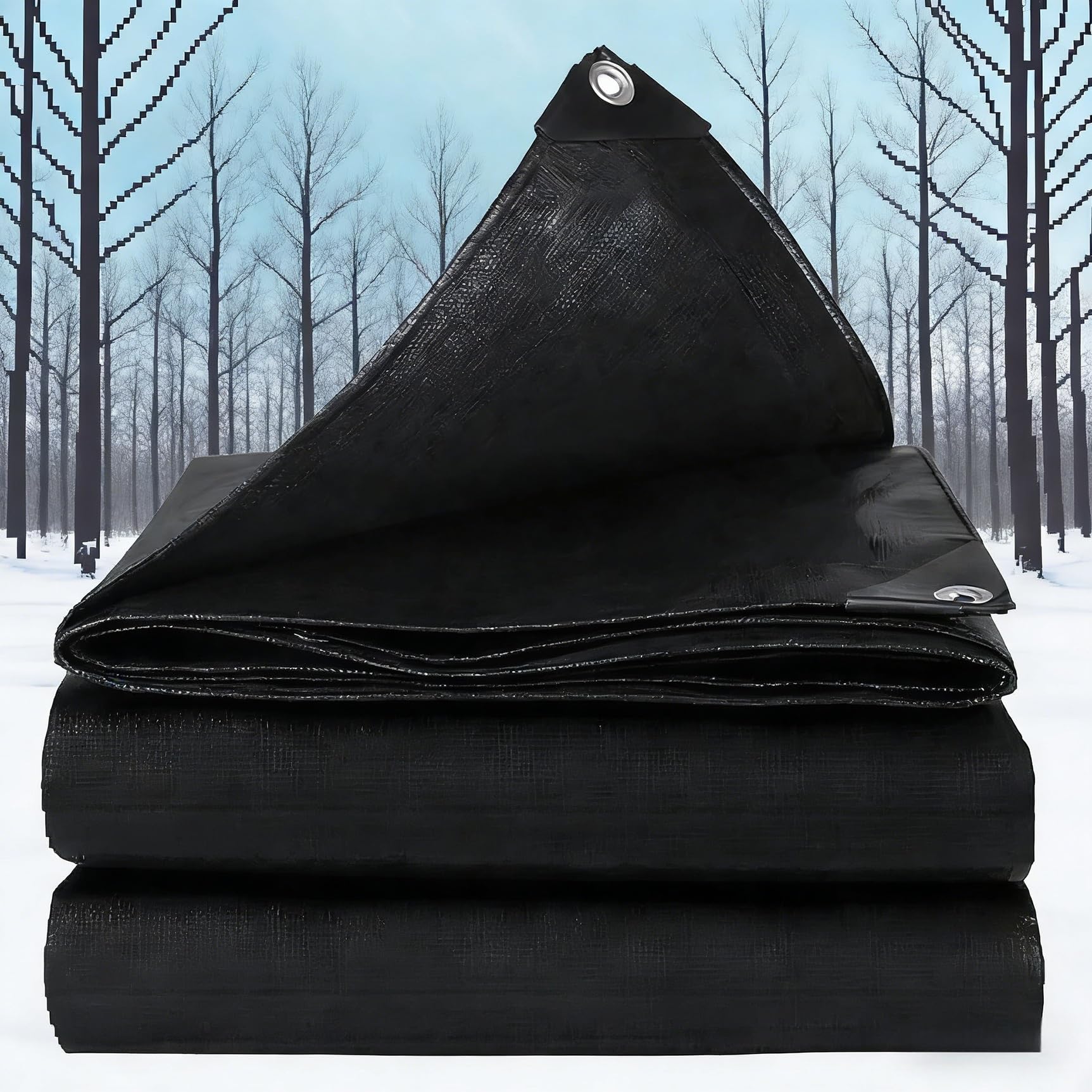 Tarpaulin Heavy Duty 470 x 480 cm Waterproof, Weatherproof, Frost-Resistant, UV Protection, Universal, Reinforced Eyelets Tarpaulin Tarp Sheet Cover for Car, Pool, Caravan, Black