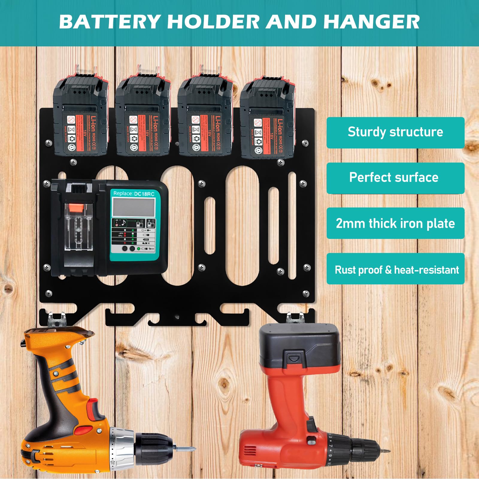 Hopeymy26 Soporte Pared Para Baterías Makita 18V - 6 Piezas, Color Verde