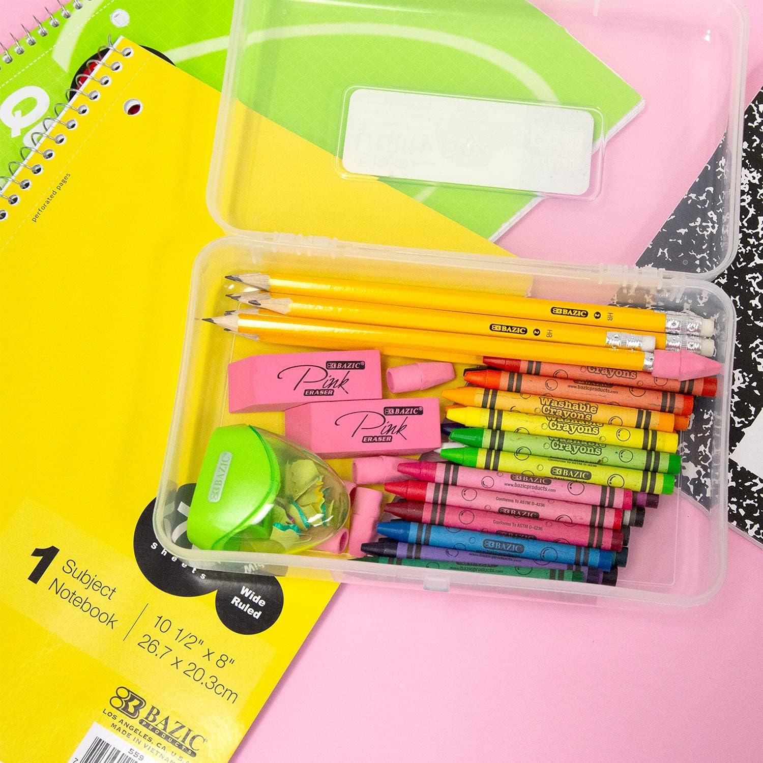 BAZIC PRODUCTS Pencil Box, Clear Plastic Utility Box, 7.75" x 5" x 2"