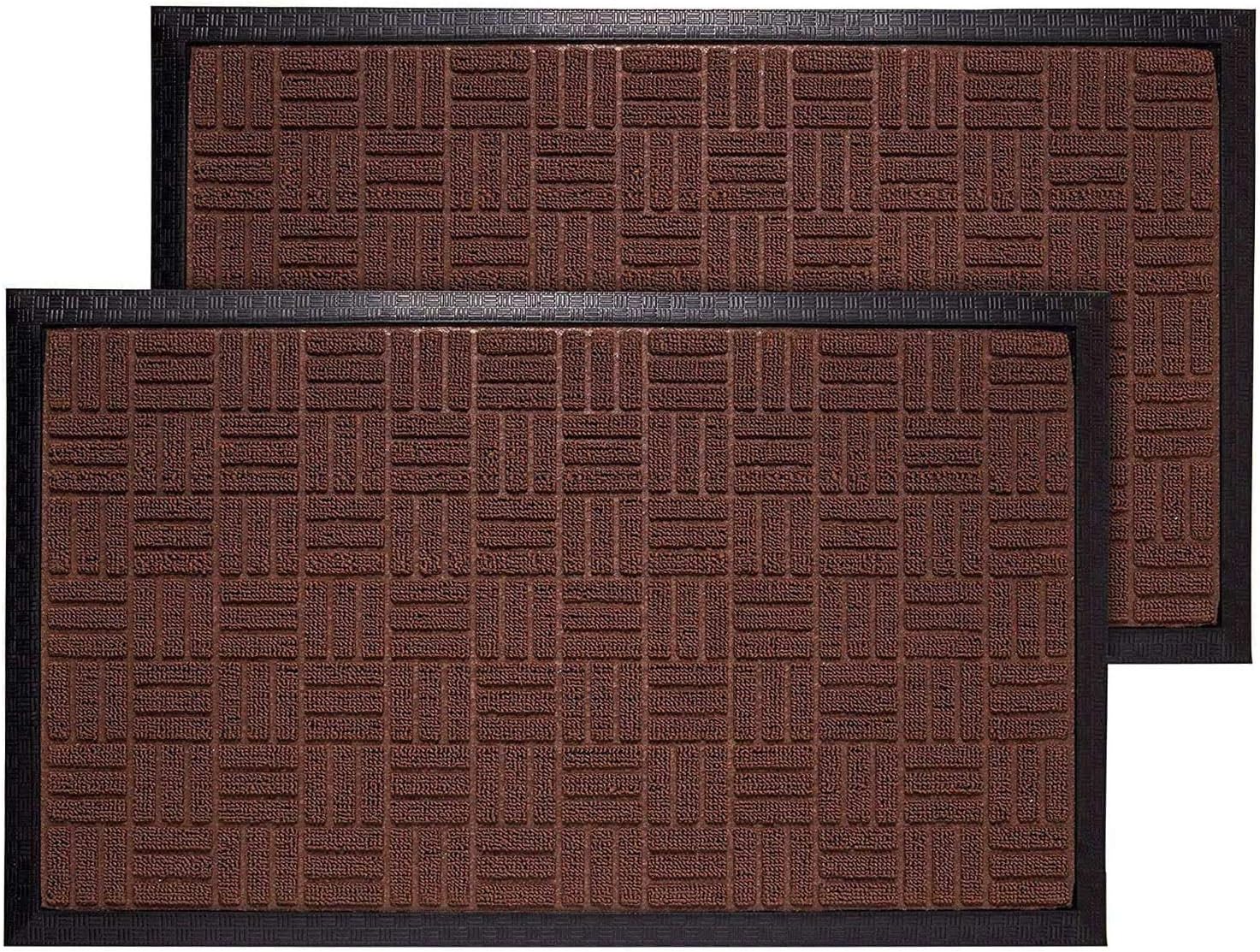 Door Mat Outdoors, Low Profile Heavy Duty Rubber Durable Non Slip Attractive Dirt Trapper Doormats for Entrance, Indoor, Front Door, Garage Door, Porch Rugs, 17 X 29 Inches,Pack of 2