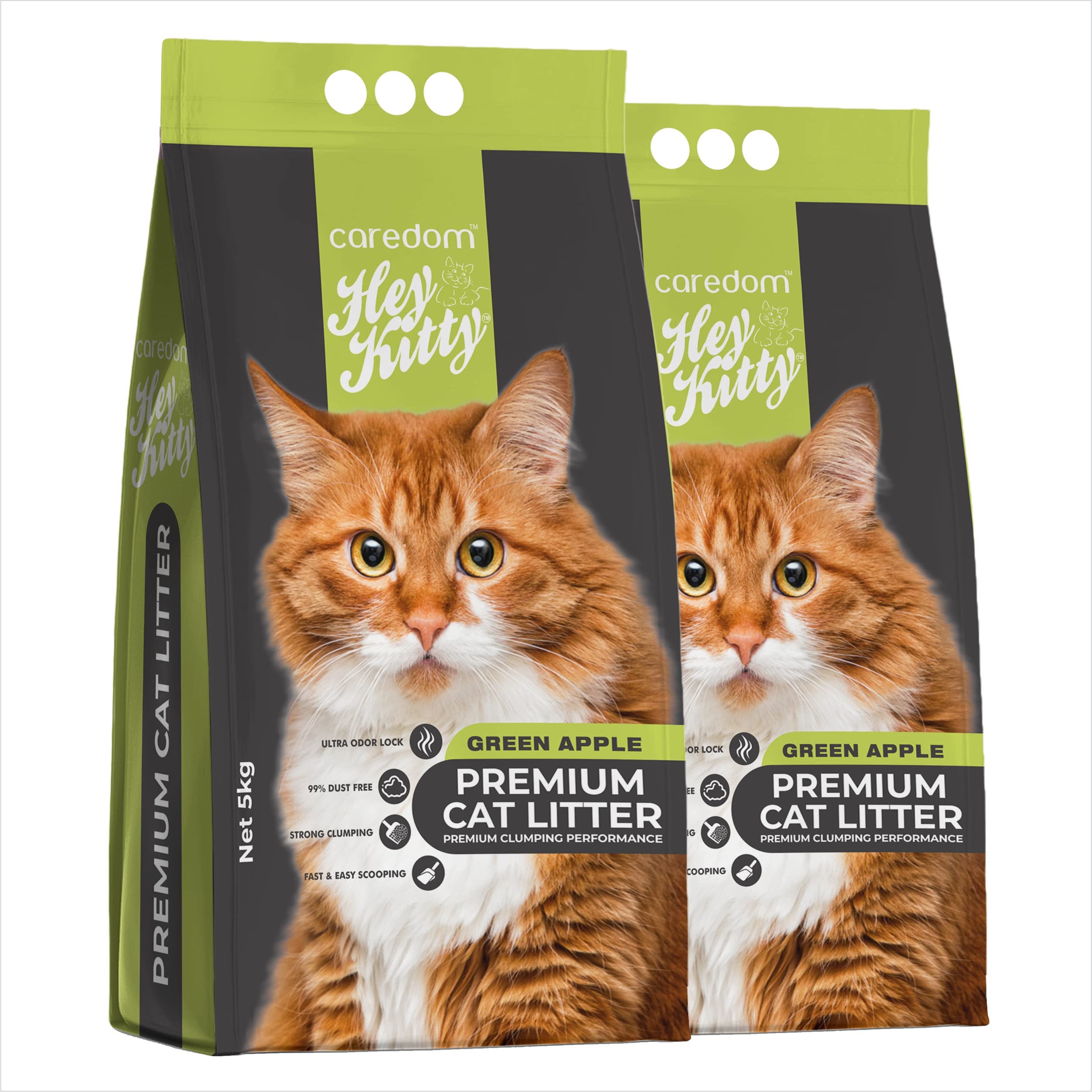 Hey Kitty Ball Shape White Bentonite Cat Litter, Green Apple Scented, Hard Clumping, Low‑Dust, Odour Control, Premium Clay, Super Absorbent, Multi‑Cat, 10 kg Pack