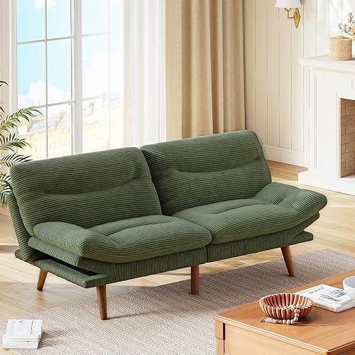 Miniatura 11 de Marsail Sofá cama futón, sofá futón de 66 pulgadas con respaldo y reposabrazos ajustables, sofá cama pequeño convertible para apartamentos pequeños,