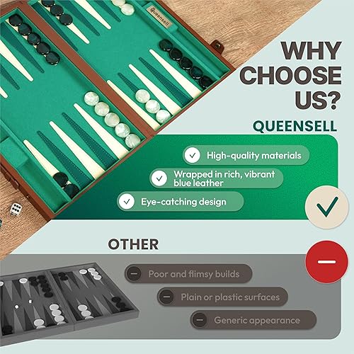 Miniatura 7 de Juego de Backgammon de Lujo  Edición Verde con Estuche Cognac Alcántara e Interior de Terciopelo