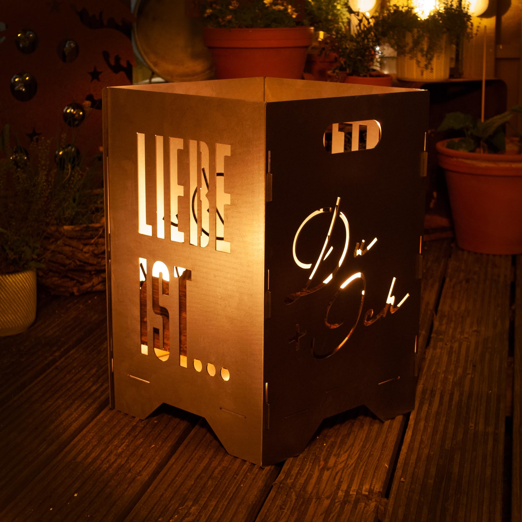 EXTRAVAGANT® Feuertonne Feuerstelle Feuerkorb Feuersäule für den Garten Terrasse Stahl Rostoptik Unikat Edelrost Geschenk Liebe