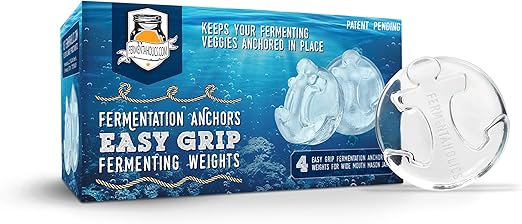 4 Pack Glass Fermentation Weights With Easy Grip Handles - Fits Perfectly in Wide Mouth Jars Keeping Vegetables Submerged Under The Brine