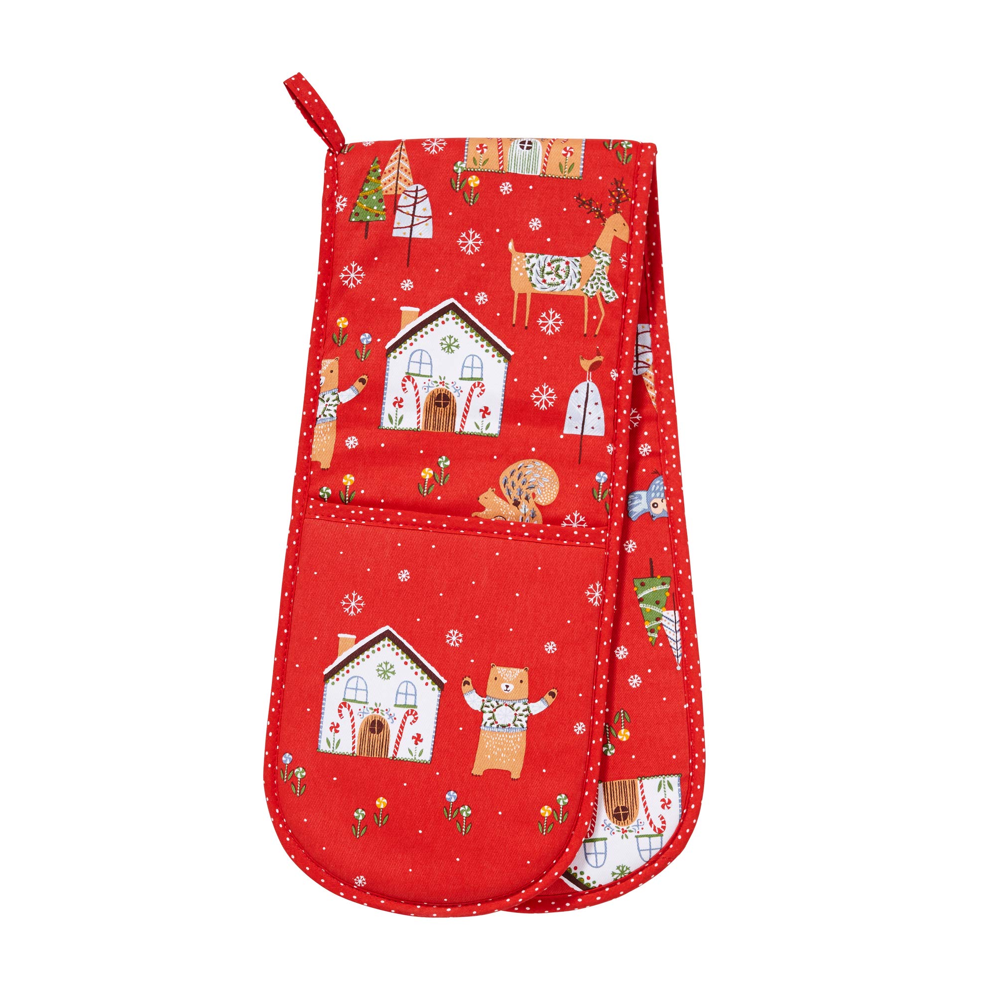 Ulster Weavers Multicolor Double Oven Glove - Festive Friends - Christmas (100% Cotton Outer; 100% Polyester Wadding; Ce Marked, Red)