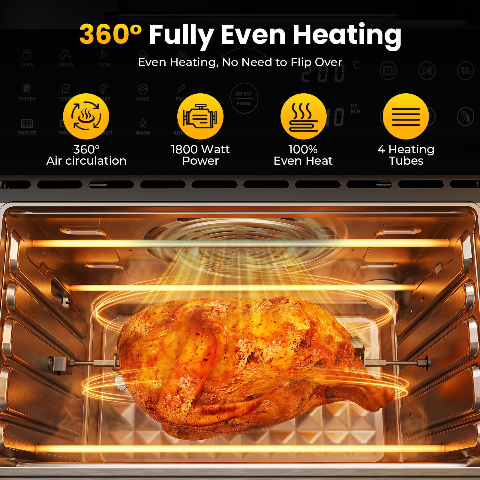 Heißluftfritteuse XXL 30L – Heißluftofen mit Umluft, 18 Programme, 9 Zubehörteile, LED-Touchscreen, Sichtfenster, 1800W, 80-230°C, ohne Öl, inkl. Rezeptbuch