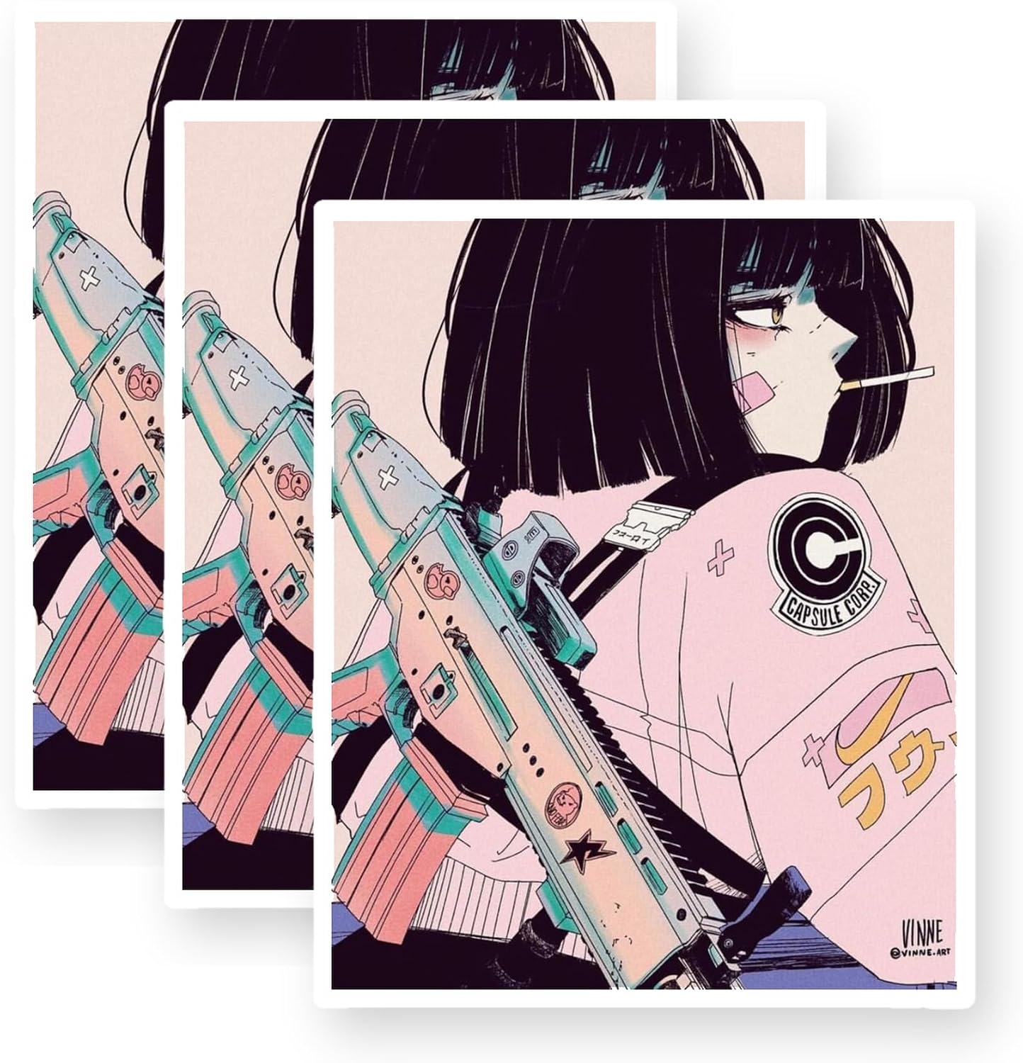 Aesthetic Anime Manga Girl Vinyl Stickers 3 Pack 3 Inch