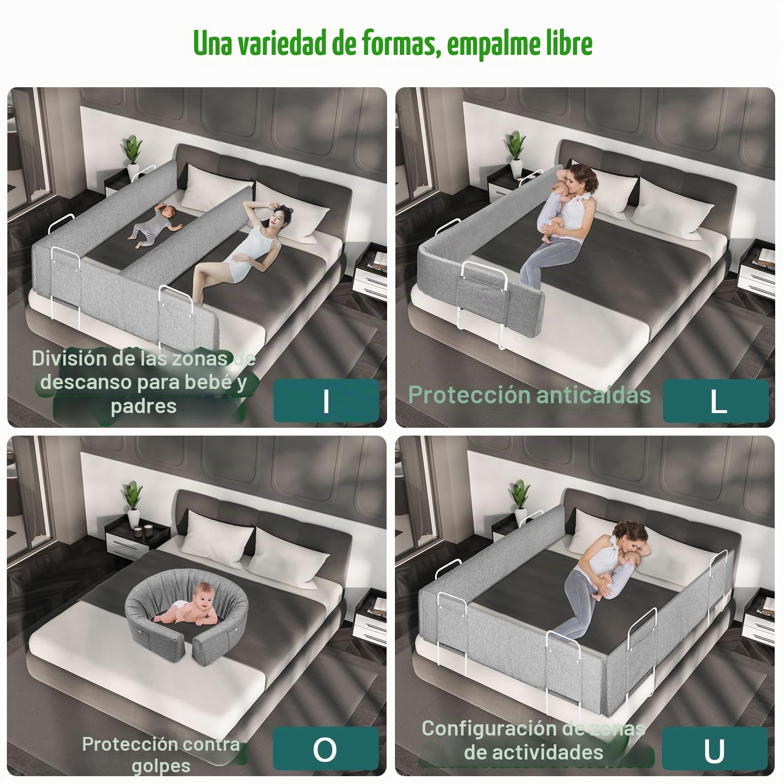 Froadp 150 cm Protector de borde de la cama infantil, altura ajustable, barandilla antideslizante para cama con cremallera, paquete suave, barandilla de seguridad para niños pequeños y bebés