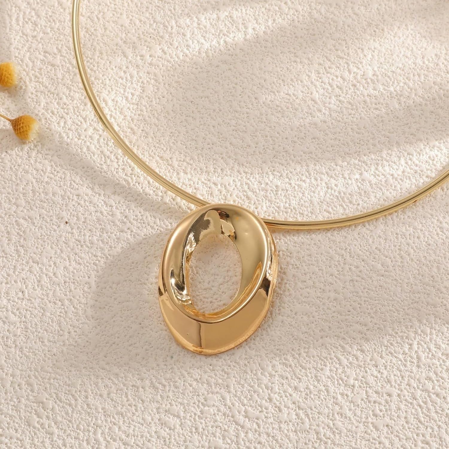 Chunky Gold-Plated Collar Necklace for Women - African Boho Statement Cuff Choker with Hammered Disc & Turquoise Pendant, Vintage Y2K Bold Fashion Jewelry - Image 4