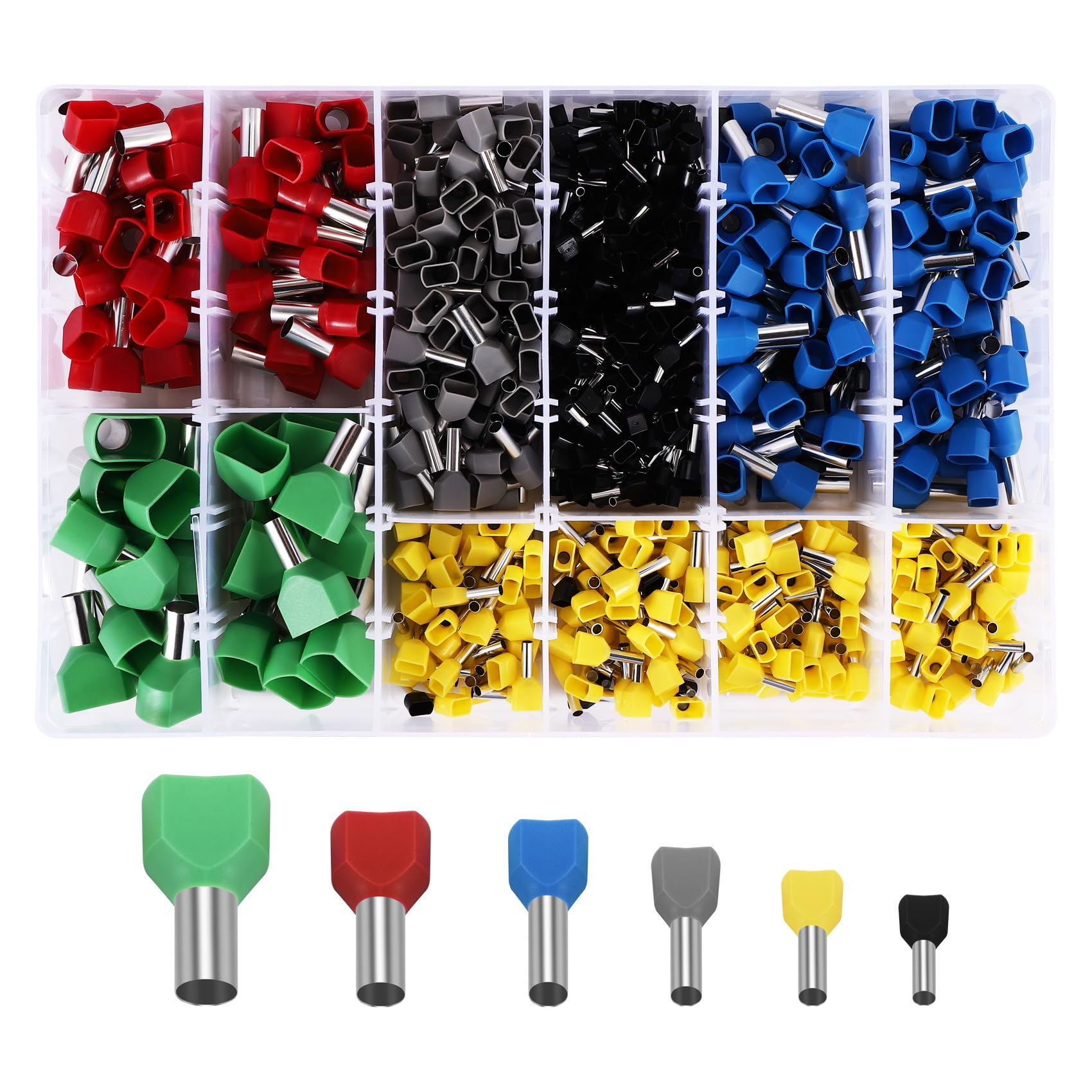 Plomevry 780Pcs Dual Bootlace Ferrule Teminator Kit Electrical Crimp Dual Entry Cord End Wire Terminal Connector
