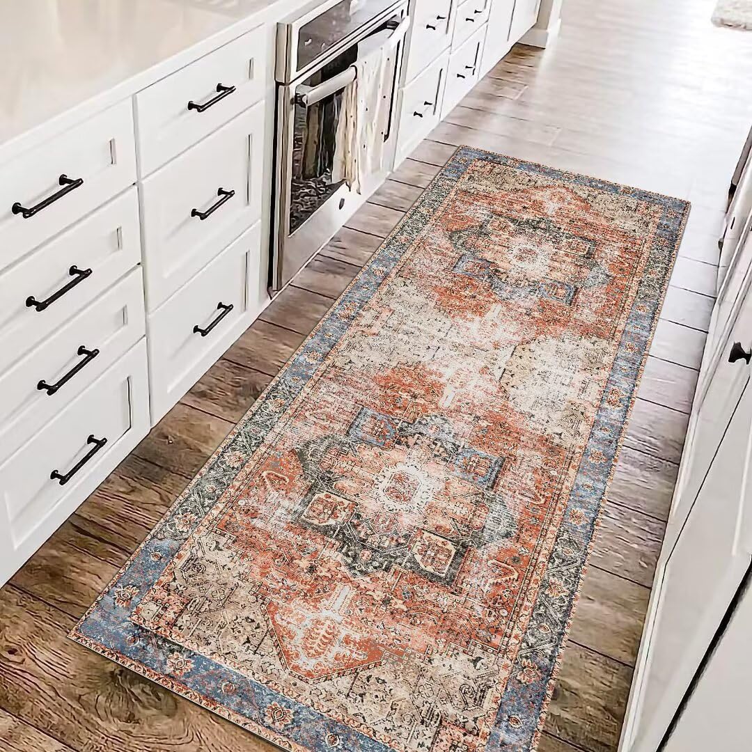 Marokko Bunt Läufer Flur Küche Waschbar rutschfest 120X100cm Vintage Boho Style Rot Lang Küchenteppich Flurteppich Teppich Fur Korridor Wohnzimmer Schlafzimmer Meterware Anpassbar
