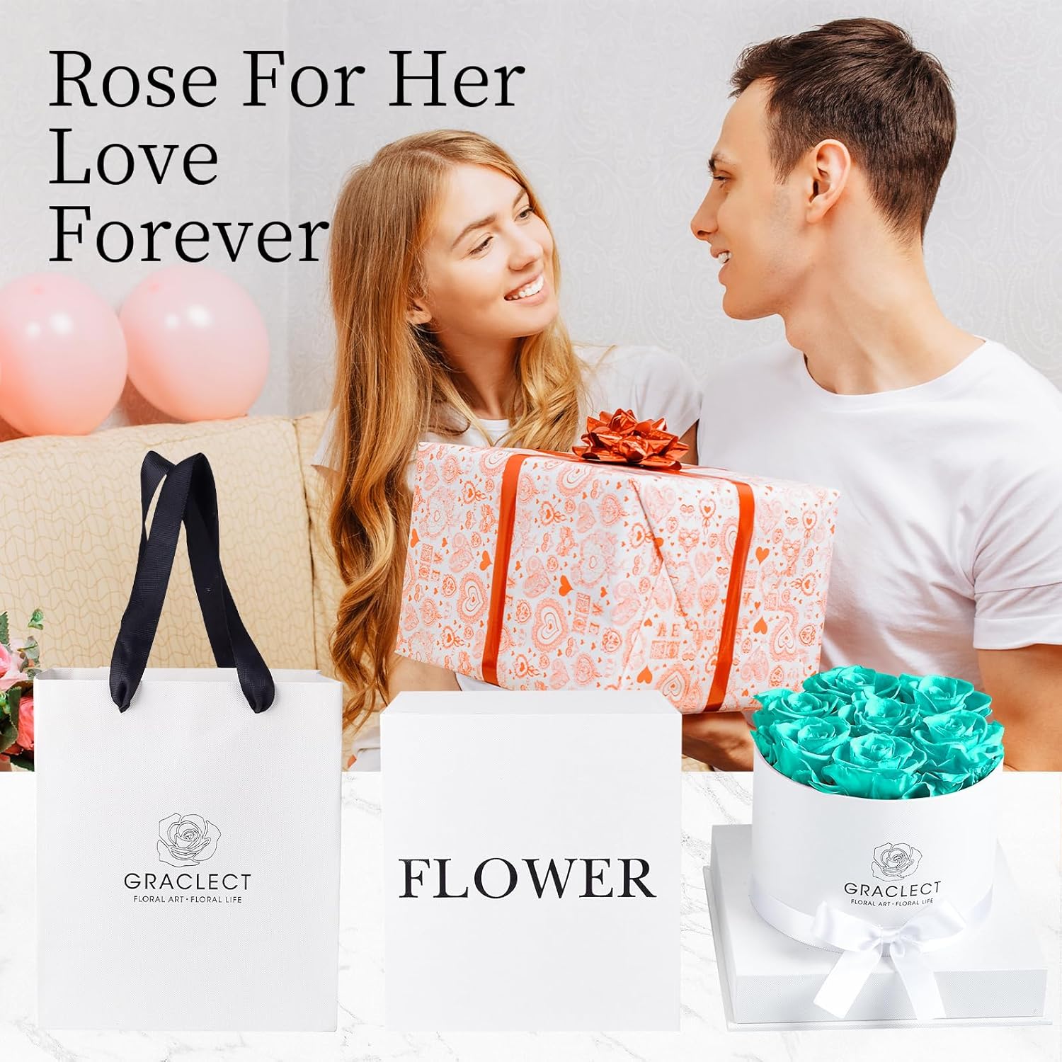 Flowers for Delivery Prime, Preserved Roses in a Box, Forever Flowers, Immortal Rose, Preserved Flowers for Her, for Mom - Turquoise Blue