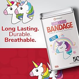 BioSwiss Bandages, Unicorn Shaped Self Adhesive Bandage Set, Latex Free, Sterile Wound Care, 50 Count