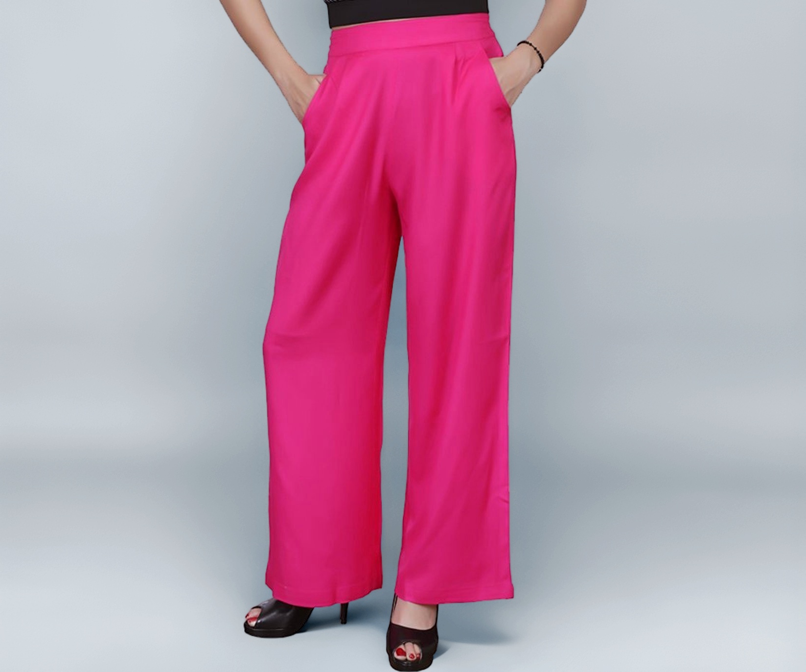 Buy Omikka Women's Plain Rayon Palazzo Pant (XXL, Hot Pink) at