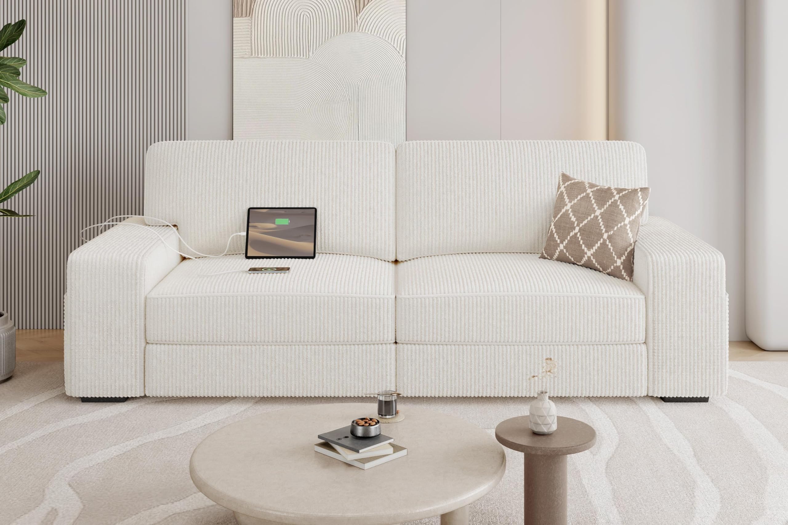 Yaheetech 83.5" W Modern Sofa Couch 2 Seater Corduroy Fabric Sofa with USB Ch...