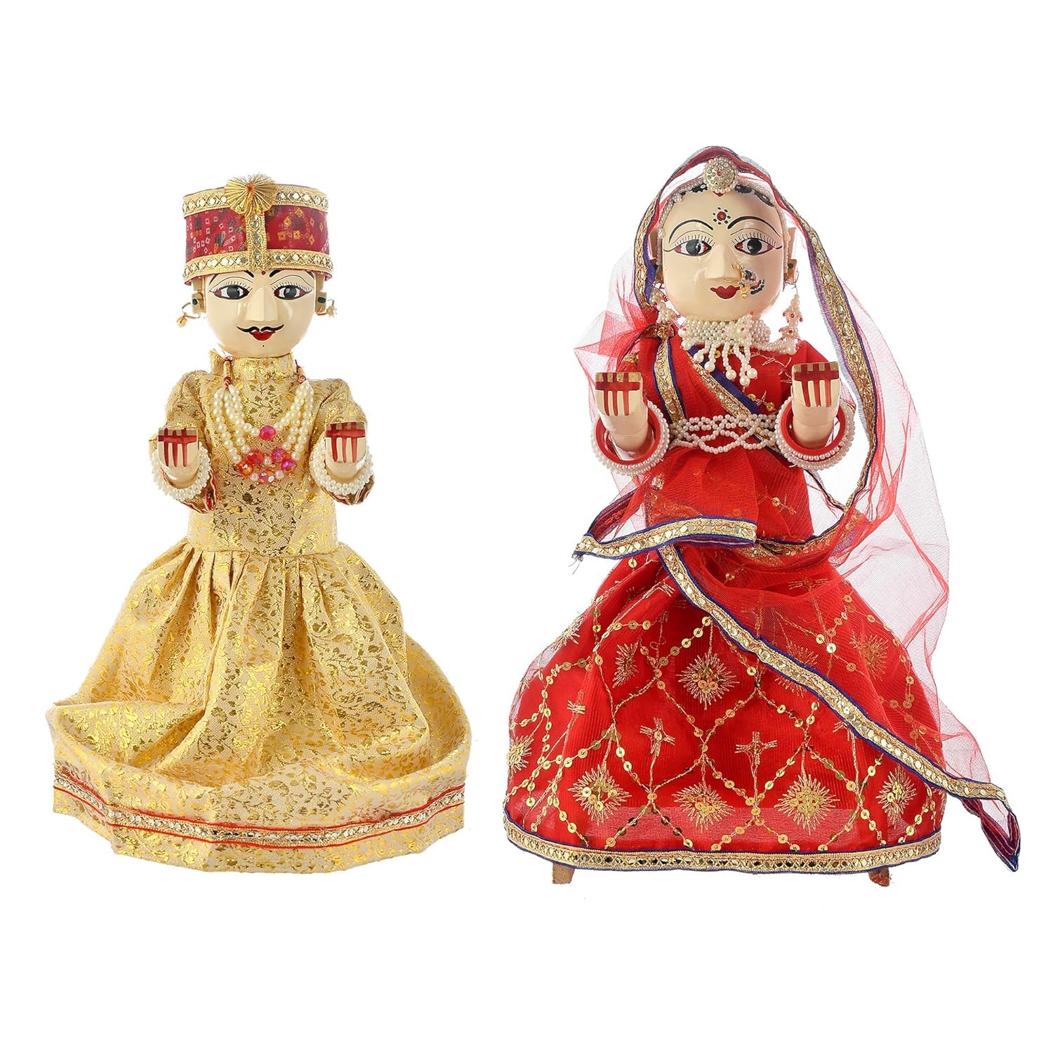 IMAGICART 10 Inches Wooden Rajasthani Gangaur Idol for Pooja, Handmade Isar Gangaur Figurine (Pink)