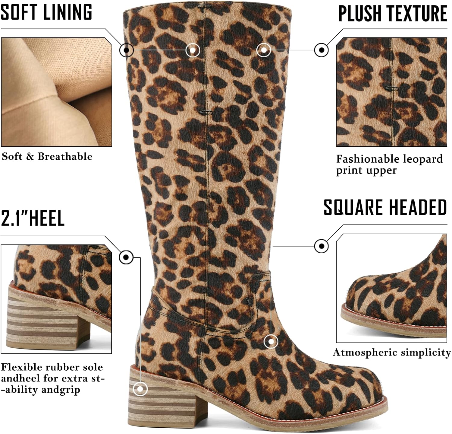 UBWDU Women's Knee High Boots Chunky Block Heel Long Boots Square Toe Low Heel Boots for Women - Image 4