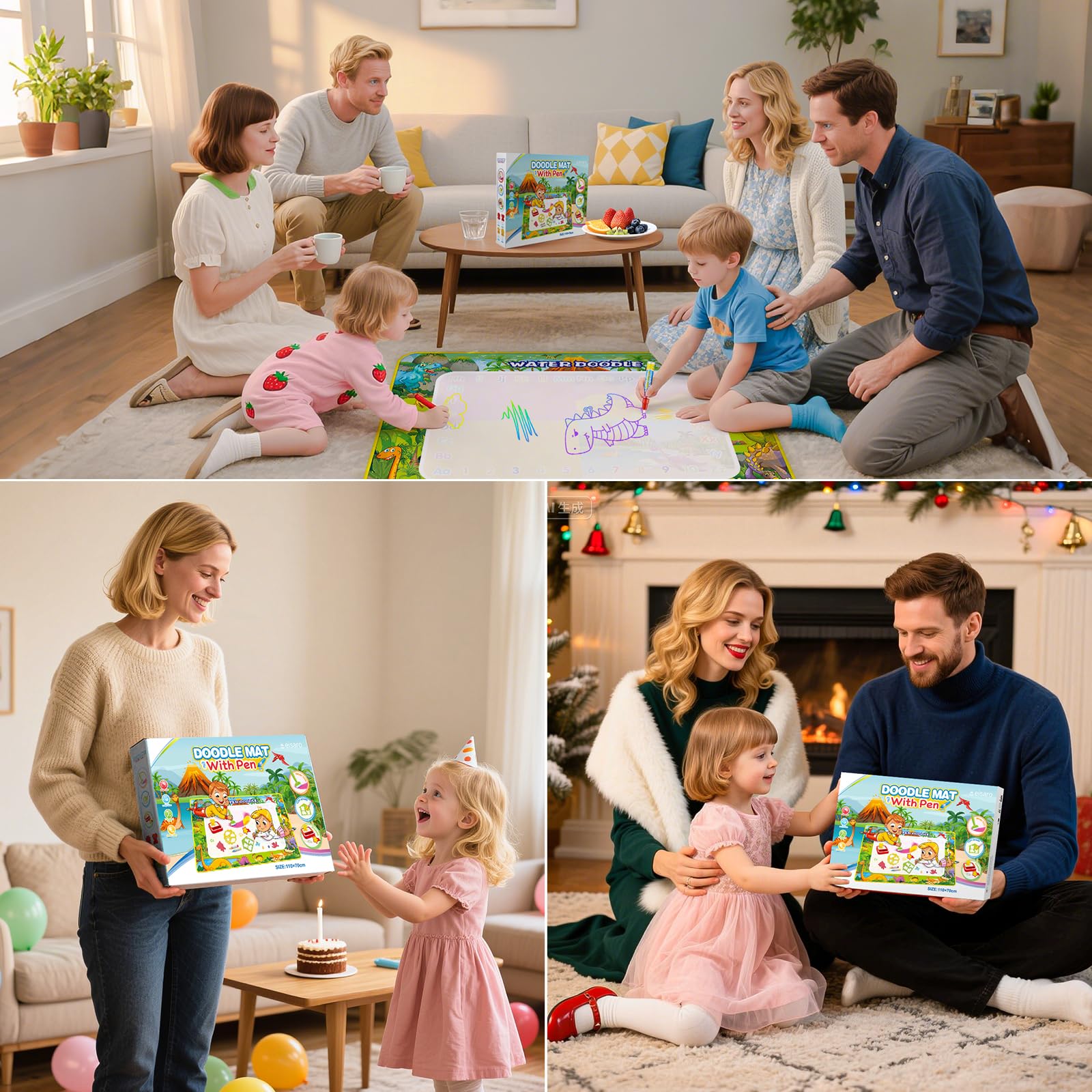 Regalo per bambini 1-3 anni – tappeto disegno acqua 110 x 70 cm, giocattolo per bambini 1 2 3 anni, giocattoli educativi per bambini da colorare gigante tappeto di pittura regalo per ragazzi e ragazze