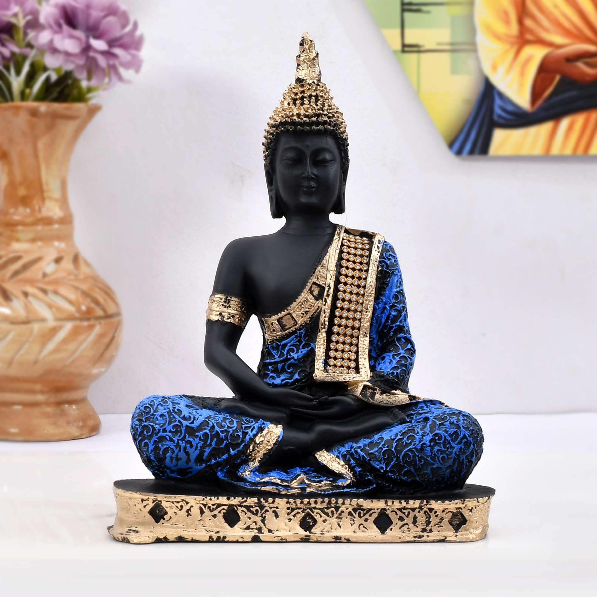 Great Craft N Creations Beautiful Sitting Buddha Idol Statue for Home & Garden Living Room | Healing Spirit Blessing Buddha Statue 08