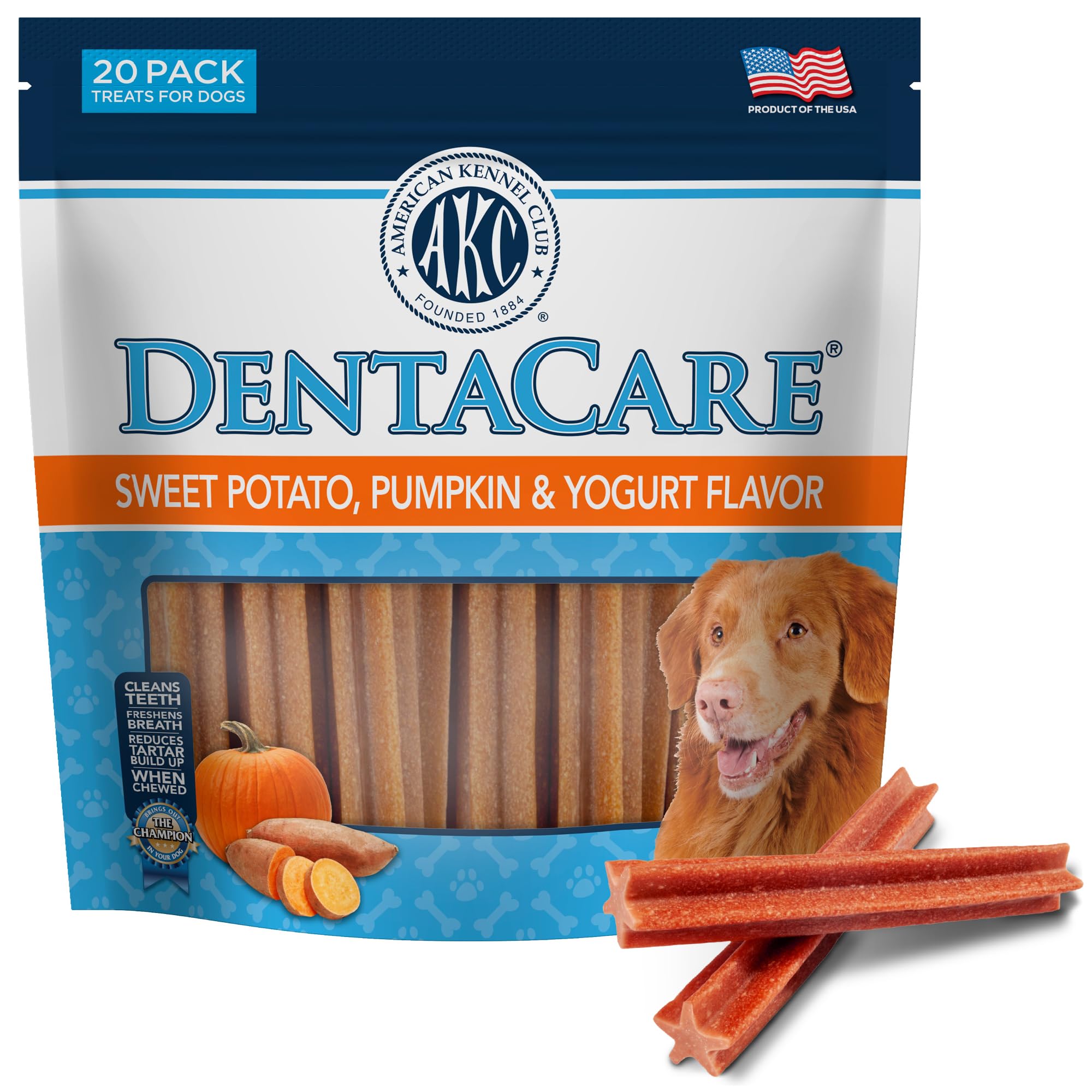 American Kennel Club Dentacare, Sweet Potato Flavored, 20 Count Sweet Potato, Pumpkin, & Yogurt 20 Count (Pack of 1)