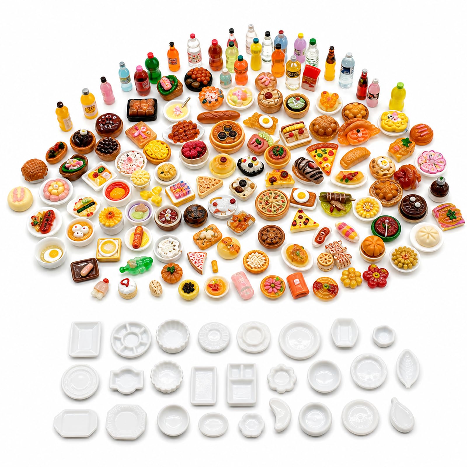 118PCS Mini Food, Mini Stuff, Mini Bottles, Set with Dish
