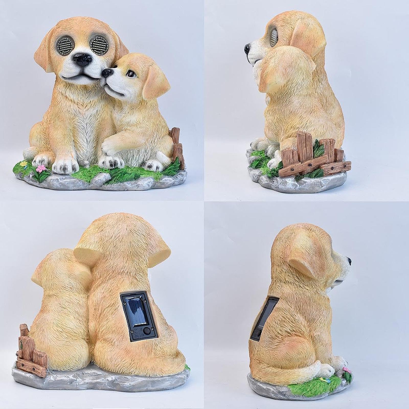 Lampada Solare da Giardino a Forma di Cane, Scultura in Resina, Regalo, Decorazione da Giardino, con Movimento Realistico degli Occhi, Statuetta