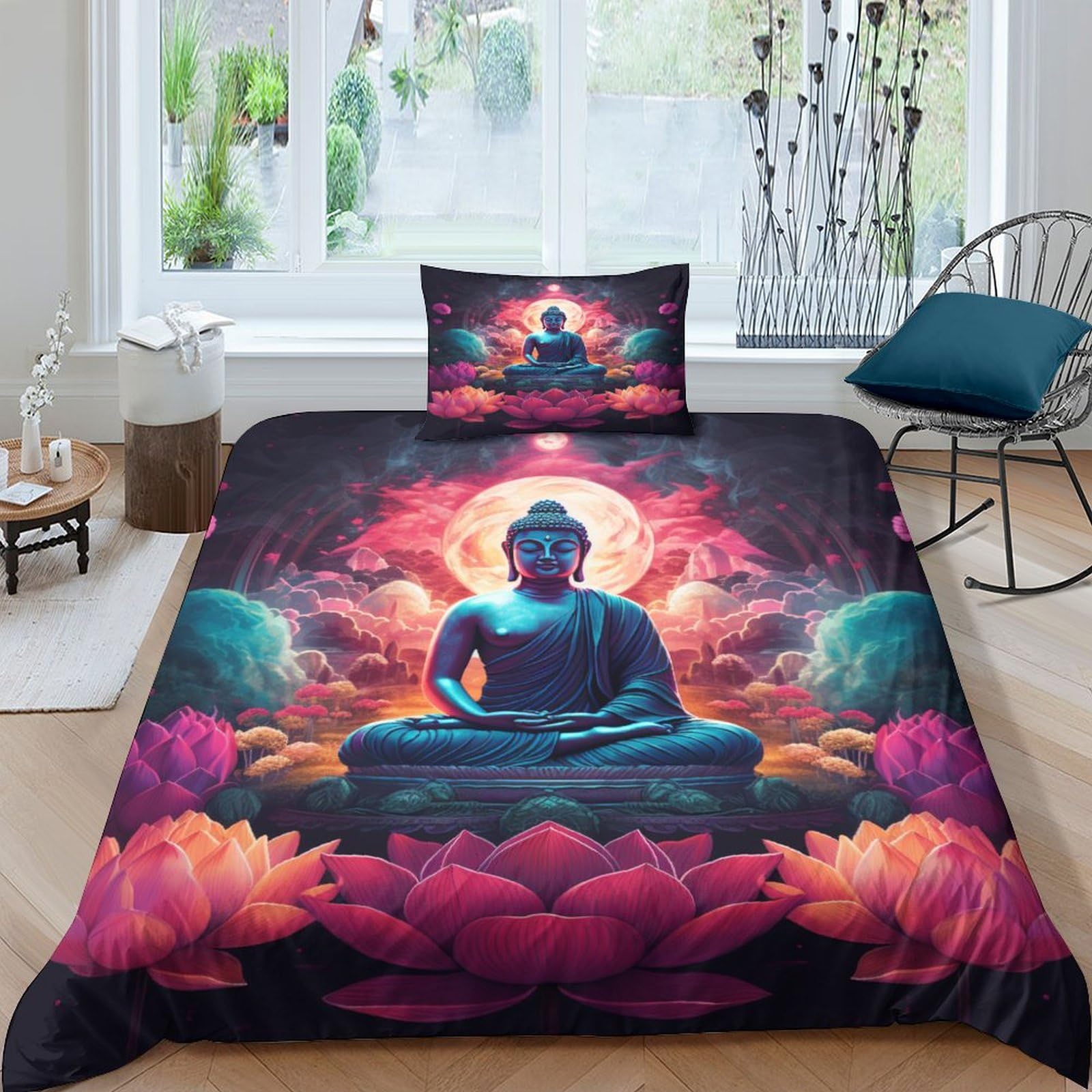 Housse de couette bouddha 3 pièces créez une ambiance zen dans votre chambre à coucher adulte