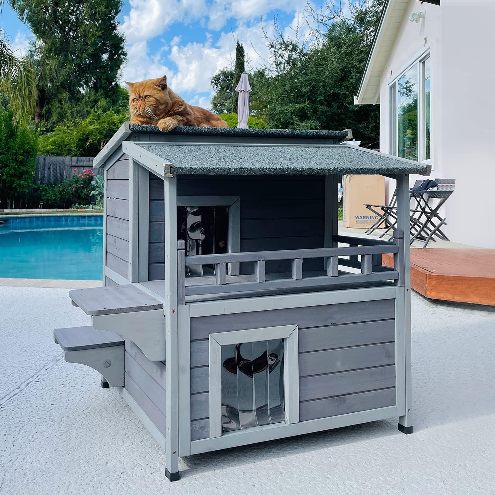 Aivituvin Outdoor Feral Cat House Wooden Kitty Shelter