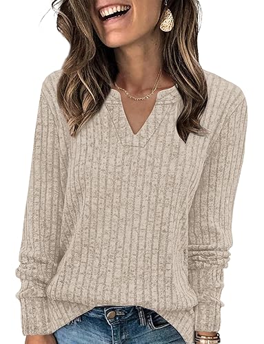 SAMPEEL Womens Tops Long Sleeve V Neck Pullover Fall Sweater