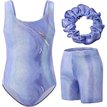 Girls' Three-Piece Gymnastics Set UPF 50+ Sleeveless Leotards with Shorts and Hairband Sparkling Ballet Dancing Unitards for 3-12 Years