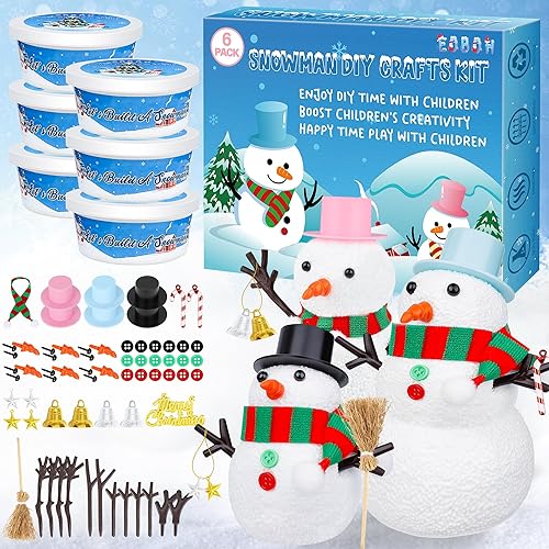 Paquete de 6 kits de muñeco de nieve, manualidades de Navidad para niños, construye un muñeco de nieve, decoración de invierno para interiores,