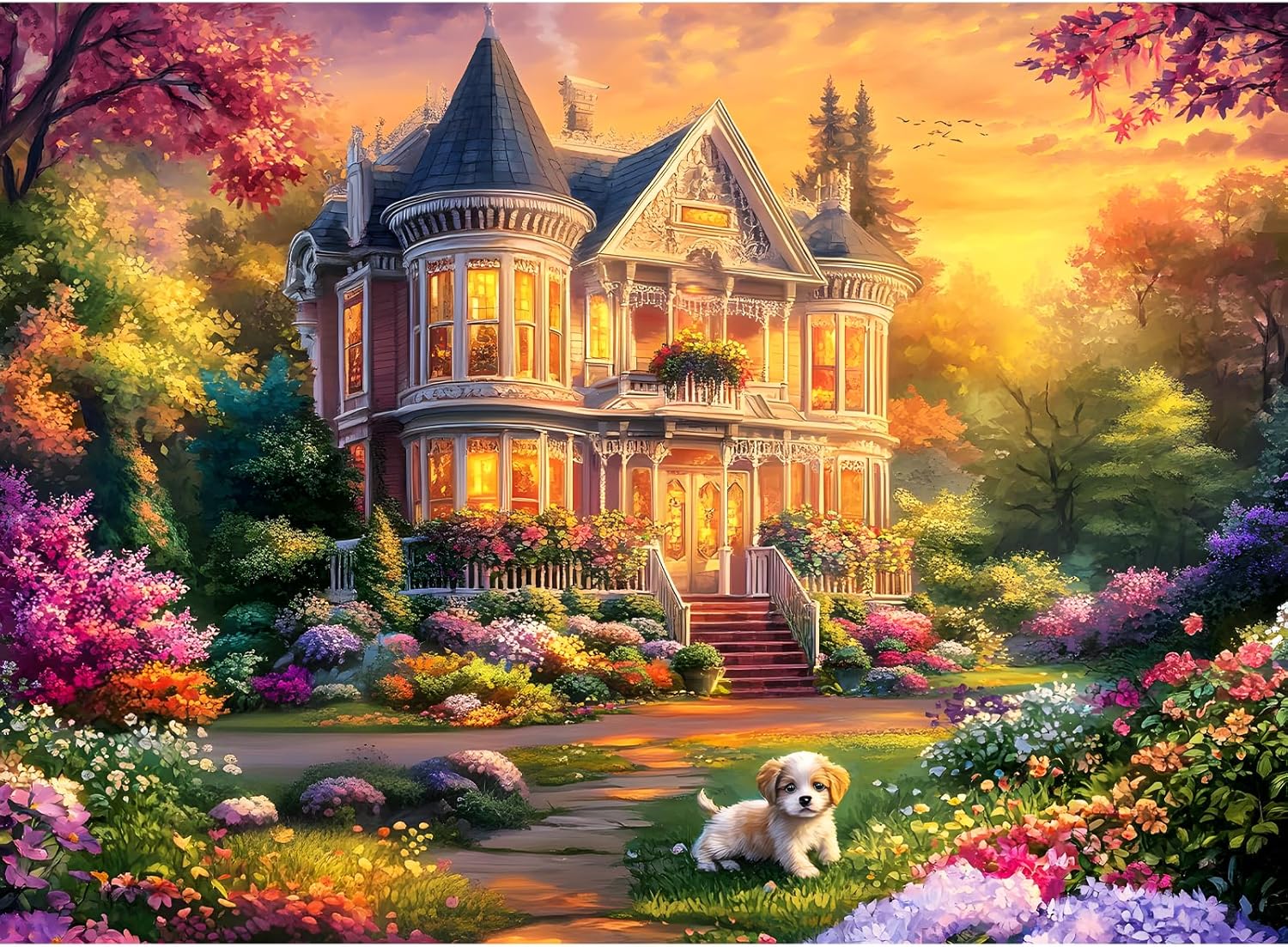 300 Piece Puzzles for Adults, Jigsaw Puzzles 300 Pieces Beautiful House Building Puzzle, Dog Puzzles for Adults Kids Seniors Recycled Cardboard Puzzle Games Family Activity Night Gift Toy 20.5x15in