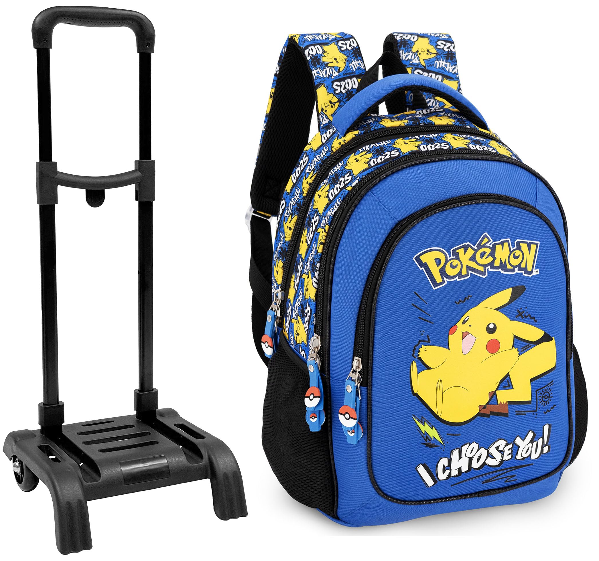 Mochila Escolar con Ruedas Niño para Pokemon Fan - Carro Extraíble, Ergonómica 33x43x20 cm - Mochila Infantil para Educación Primaria (6-12 Años) y Viajes - Regalo Ideal