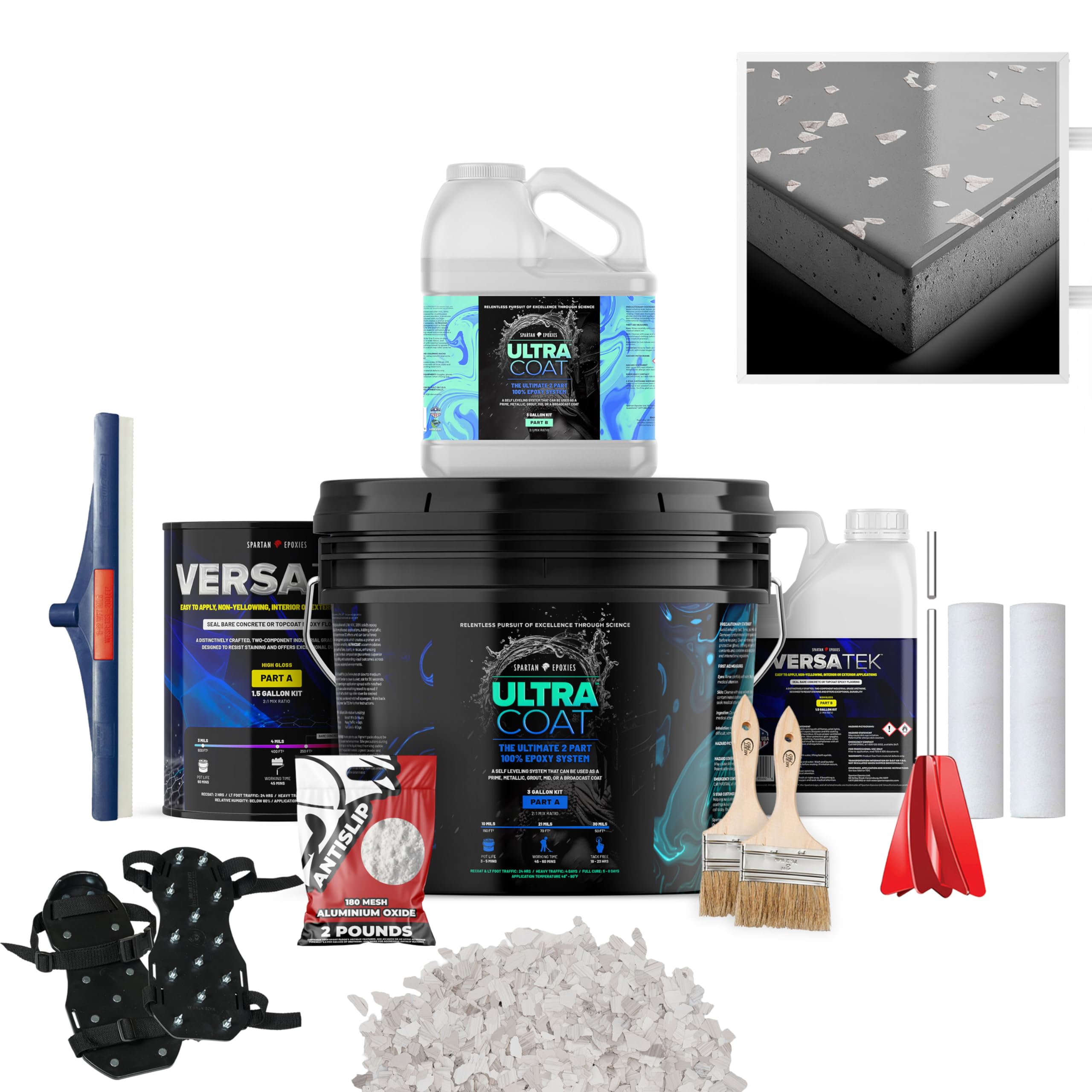 Epoxy Floor Kit for Concrete - USA Made - 2X Thicker, Industrial Grade, Residential & Commercial. 300-400 sq ft or 600 sq ft Kits. Many Styles (Medium Gray with Soapstone Marble Flake, 300-400 ft²)