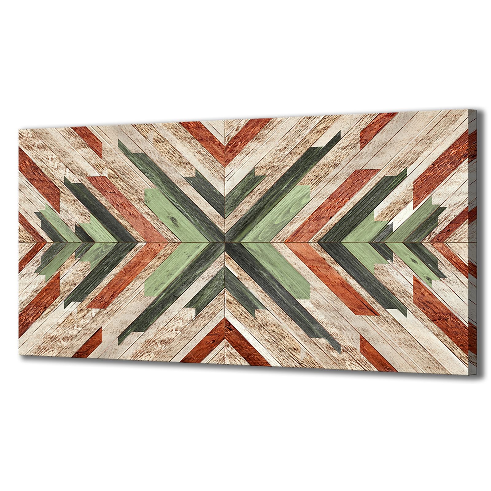 KLVOS Abstract Wall Art Wood Canvas Print Green Red and Brown Line Plank Pattern Print Picture Wooden Vintage Retro Painting Photo Western Wall Decor Home Farmhouse Bedroom Living Room Decor