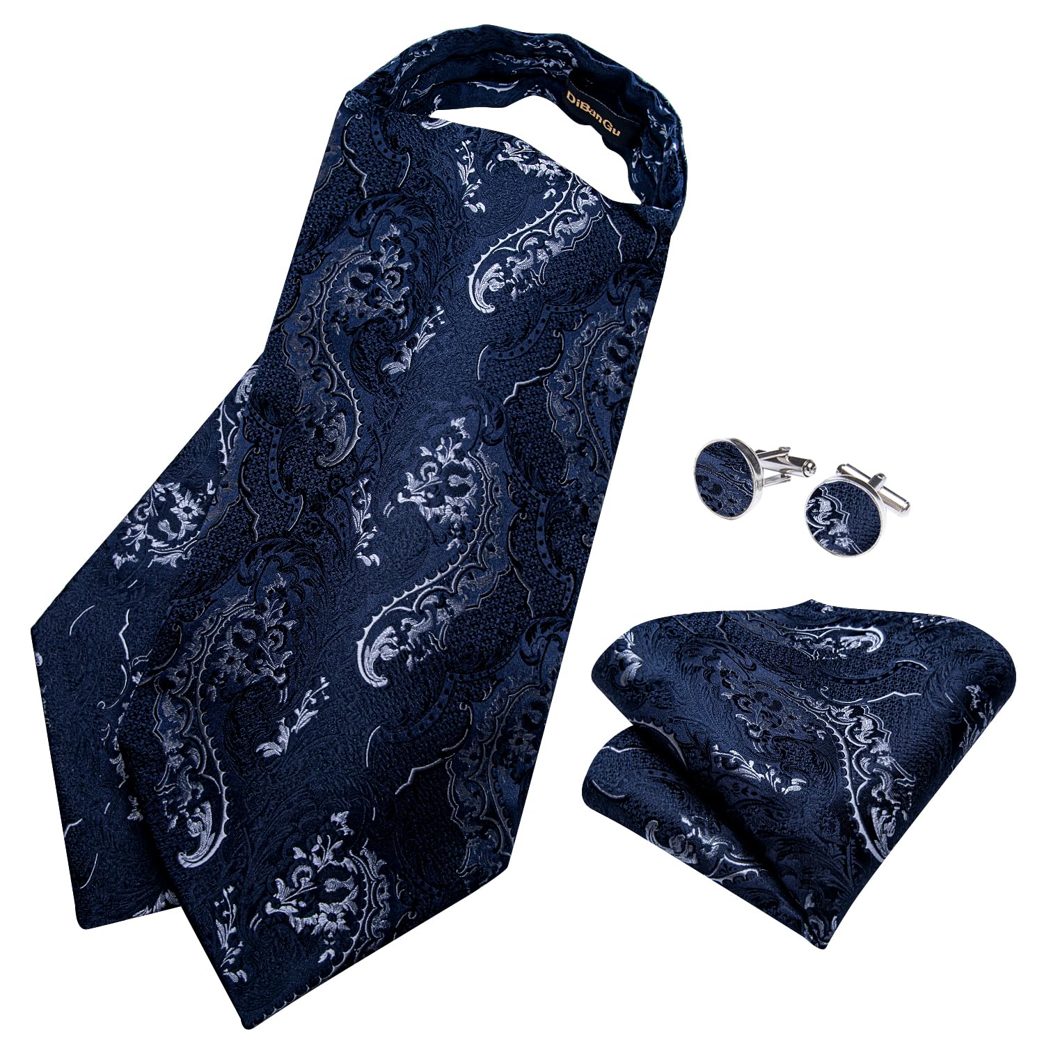 DiBanGu Jacquard Woven Ascot Silk Cravat Set for Men Wedding