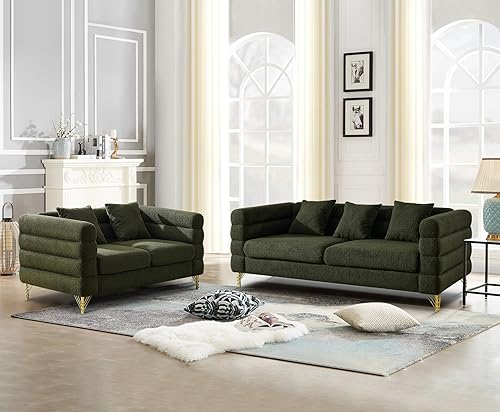 Miniatura 10 de Sofá cómodo de bouclé en forma de L, sofá seccional extragrande de 207 cm con diseño de asiento profundo, sofá de esquina tapizado con 3 almohadas,