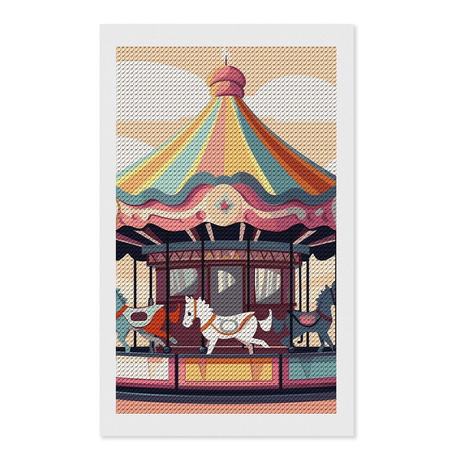 FodPand Carousel 5D Diamond Painting Kits for Adults Beginners Full Drill Round Diamond Dots Pictures Gem Art Supplies for Home Wall Room Decoration DIY Craft Set Gift 12x20